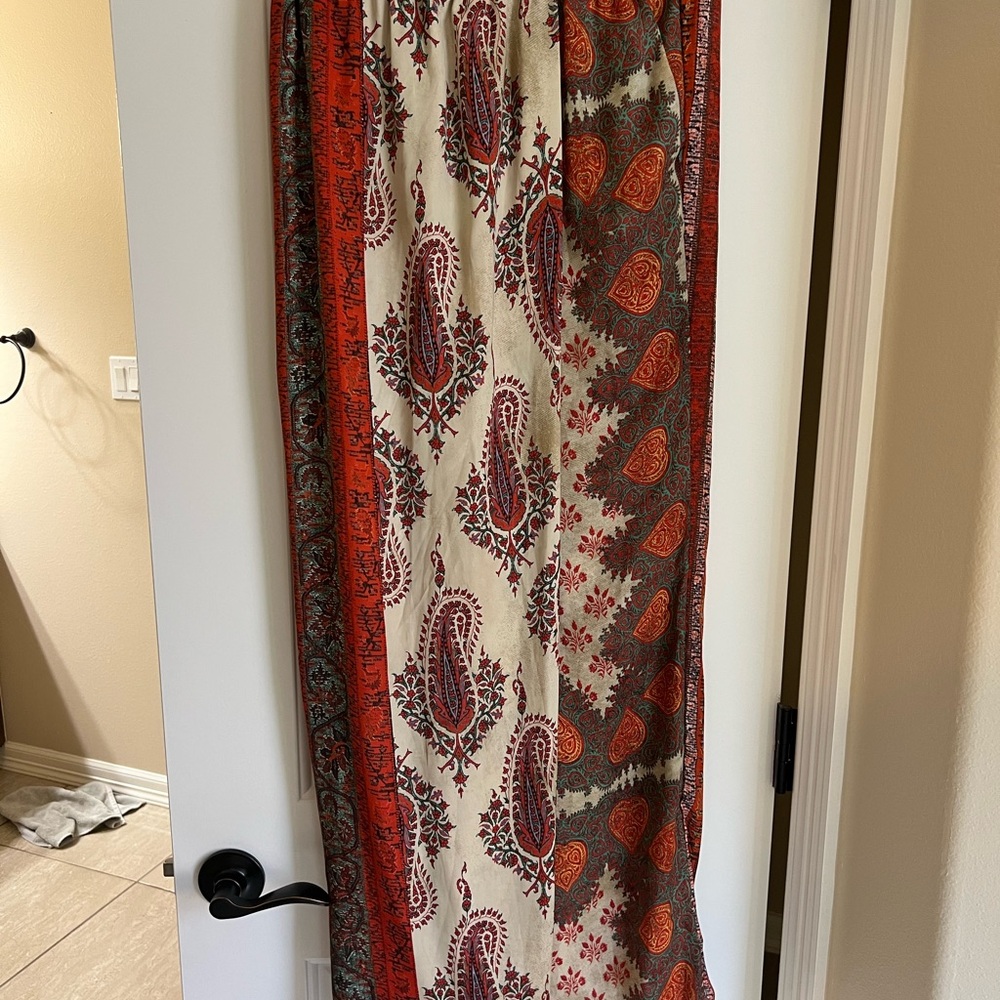 Zara Red and Cream Paisley Wide Leg Pants